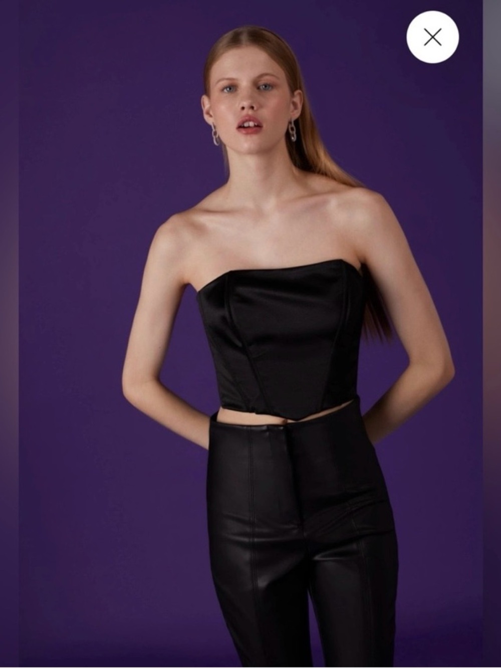 Strapless Satin Corset Crop Top in Lilac